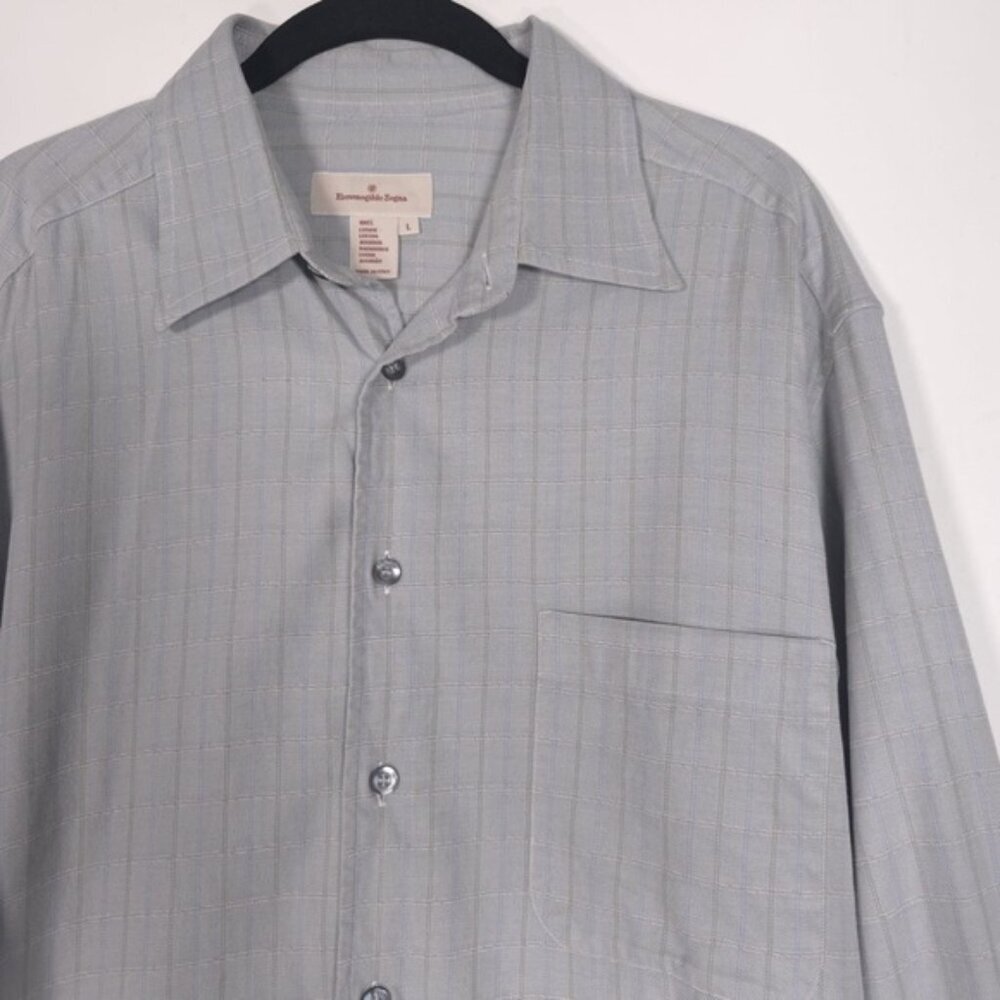 Ermenegildo Zegna Men’s ITALY🇮🇹MADE Long Sleeve Shirt Plaid D-TK- 6297 LARGE‎